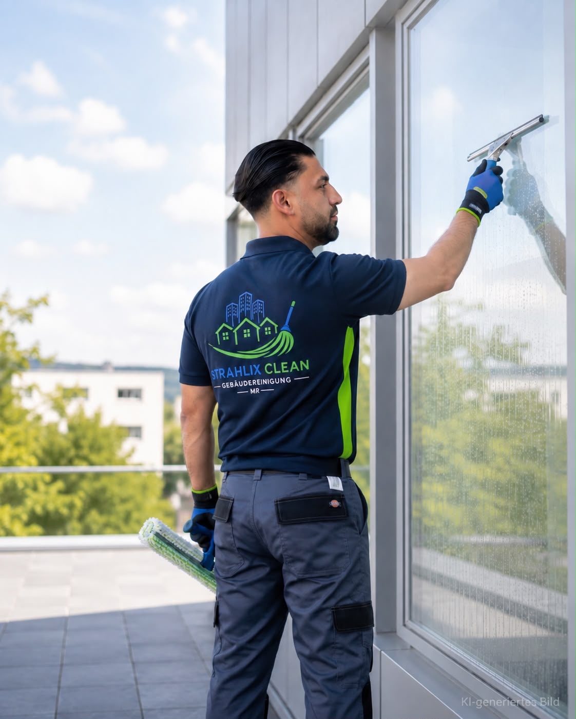 Fensterreinigung an einem modernen Gebäude